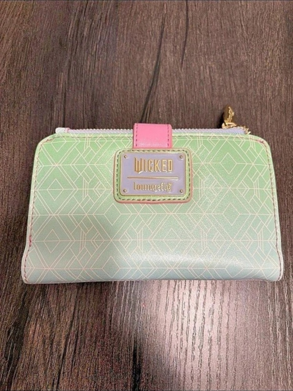 Loungefly Wicked Glinda and Elphaba Zip Around Wallet Green & Pink